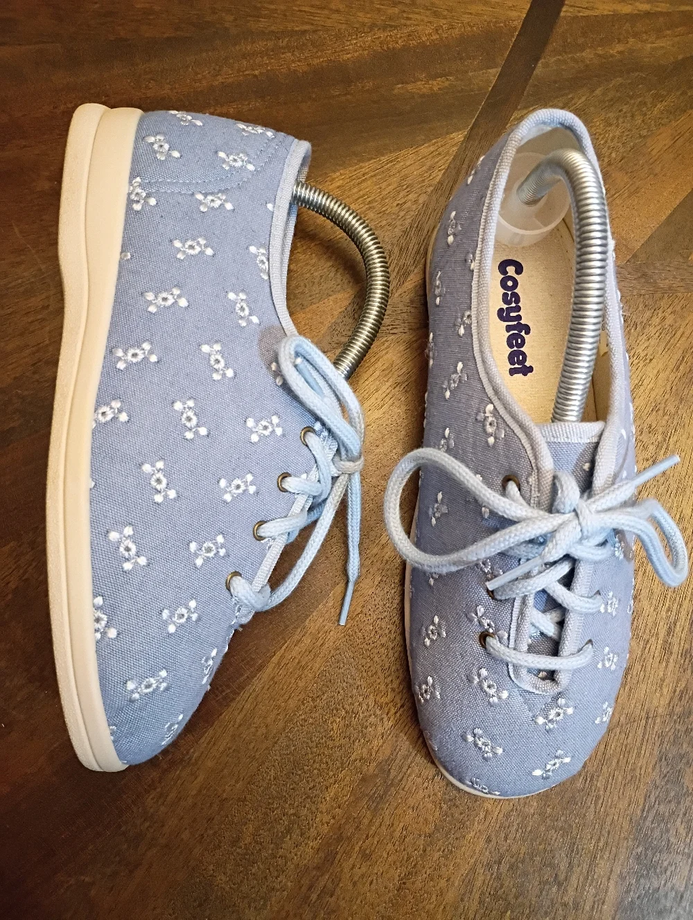 Cosyfeet Women’s Wide Fit Comfort Shoes Blue Floral Embroidered Lace Up Size 5